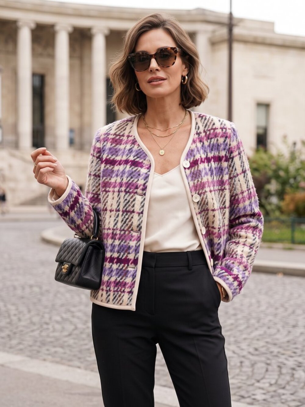 Bloucle Plaid Jacket, Karen Kane Magenta, Size M - NWT (Made in USA)